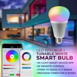 A19 MiBoxer Wi-Fi Smart LED Bulb - RGB+Tunable White - Smartphone / Alexa / Google Home Assistant Compatible - 9W - 60W Equivalent - 850 Lumens -Lighting Decoration Store fut012 wifi graphic