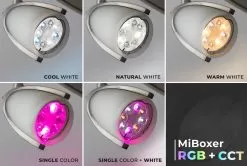 GU10 MiBoxer RGB+Tunable White Smart LED Bulb - Hubless - 4W - 35W Equivalent - 280 Lumens - Optional RF Remote -Lighting Decoration Store fut104 app gu10 bulb cctrgb close up ranges