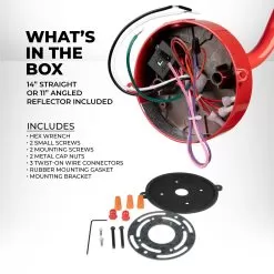 35W LED Gooseneck Barn Light - 14” Straight Reflector - 4,900 Lumens - Selectable CCT - 70W Equivalent - Red 17 35W LED Gooseneck Barn Light - 14” Straight Reflector - 4,900 Lumens - Selectable CCT - 70W Equivalent - Red -Lighting Decoration Store gsl sw3b35 rd straight box up2