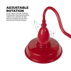 35W LED Gooseneck Barn Light - 14” Straight Reflector - 4,900 Lumens - Selectable CCT - 70W Equivalent - Red 16 35W LED Gooseneck Barn Light - 14” Straight Reflector - 4,900 Lumens - Selectable CCT - 70W Equivalent - Red -Lighting Decoration Store gsl sw3b35 rd straight tilt up1