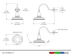 35W LED Gooseneck Barn Light - 14” Straight Reflector - 4,900 Lumens - Selectable CCT - 70W Equivalent - Red 20 35W LED Gooseneck Barn Light - 14” Straight Reflector - 4,900 Lumens - Selectable CCT - 70W Equivalent - Red -Lighting Decoration Store gsl sw3b35 x s dim drawing