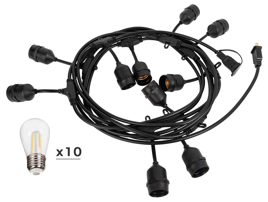 23' Outdoor Patio String Lights With 10 LED Filament Bulbs - Suspended Sockets - 2200K/2700K 2 23' Outdoor Patio String Lights With 10 LED Filament Bulbs - Suspended Sockets - 2200K/2700K - Image 2