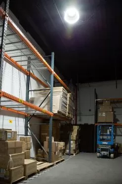 300W UFO LED High Bay Light With Reflector- 40,500 Lumens - 1000W MH Equivalent - 5000K -Lighting Decoration Store hbud 50k300w prism illuminated in warehouse side view