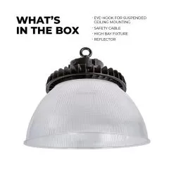 100W UFO LED High Bay Light With Reflector - 14,000 Lumens - 250W MH Equivalent - 5000K -Lighting Decoration Store hbud2 50k100d c2 pr r1 whats in the box 1
