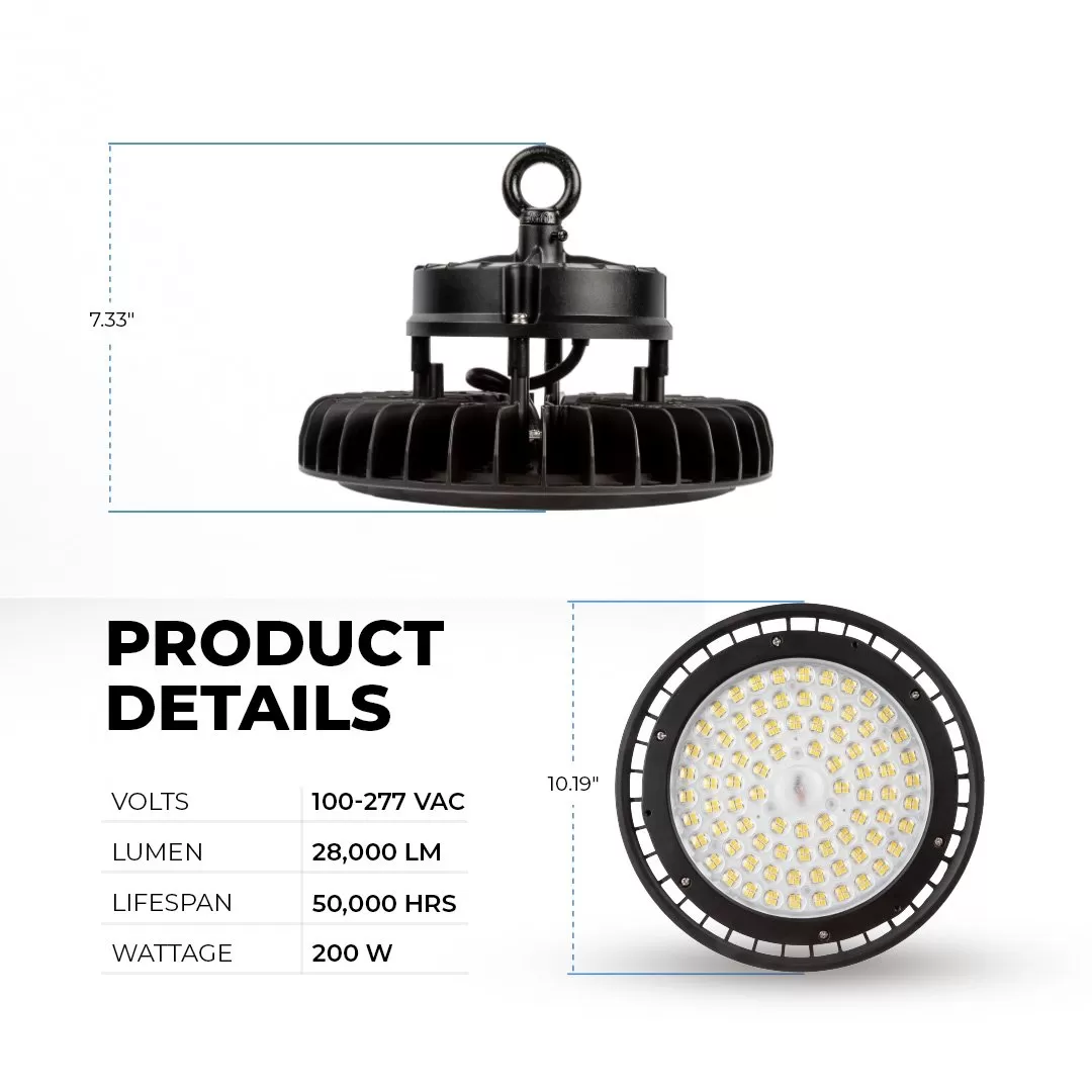 200W UFO LED High Bay Light With Reflector - 28,000 Lumens - 750W MH Equivalent - 5000K 2 200W UFO LED High Bay Light With Reflector - 28,000 Lumens - 750W MH Equivalent - 5000K - Image 2