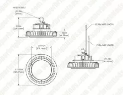 300W UFO LED High Bay Light - 49,500 Lumens - 1000W MH Equivalent - 5000K 20 300W UFO LED High Bay Light - 49,500 Lumens - 1000W MH Equivalent - 5000K -Lighting Decoration Store hbud2 50k300lsd dim drwing