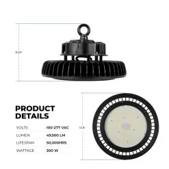 300W UFO LED High Bay Light - 49,500 Lumens - 1000W MH Equivalent - 5000K 14 300W UFO LED High Bay Light - 49,500 Lumens - 1000W MH Equivalent - 5000K -Lighting Decoration Store hbud2 50k300lsd product details