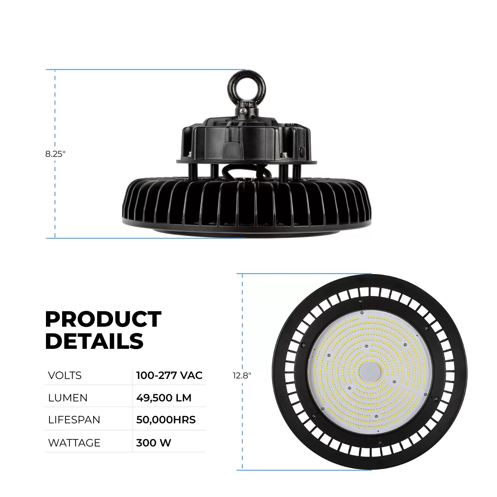 300W UFO LED High Bay Light - 49,500 Lumens - 1000W MH Equivalent - 5000K 4 300W UFO LED High Bay Light - 49,500 Lumens - 1000W MH Equivalent - 5000K - Image 4