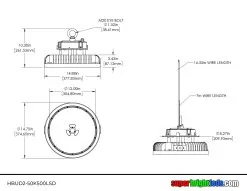 500W UFO LED High Bay Light - 82,500 Lumens - 1,500W MH Equivalent - 5000K -Lighting Decoration Store hbud2 50k500lsd dim drawing