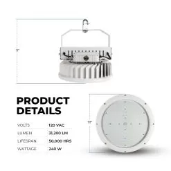 MaxLite 240W High Temperature LED Round High Bay - 31,200 Lumens - 600W MH Equivalent - 120 VAC - 4000K