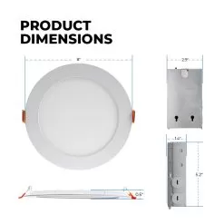 8" 18W Ultra-Thin LED Recessed Downlight - Selectable CCT - Canless - Up To 1,512 Lumens -Lighting Decoration Store kok 8ejct018sr05 product dimensions 2