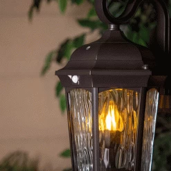 Euri Lighting LED Flicker Flame Water Glass Porch Light - Motion Sensor And Dusk To Dawn Photocell - White -Lighting Decoration Store lantern2