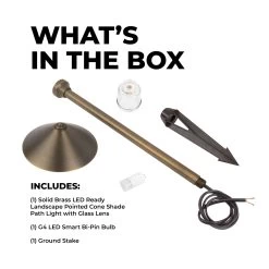 Solid Brass LED Ready Landscape Pointed Cone Shade Path Light - Optional G4 Smart Bulb - RGB + White - Alexa / Google Assistant -Lighting Decoration Store lfb p06 whats in the box rgb
