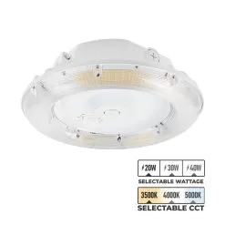 LED Parking Garage Round Canopy Light - Selectable Wattage And CCT - Up To 5,400 Lumens - 20W / 30W / 40W - 3500K / 4000K / 5000K