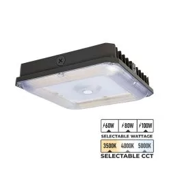 LED Parking Garage Canopy Light - Selectable Wattage And CCT - Up To 13,000 Lumens - 60W / 80W / 100W - 3500K / 4000K / 5000K