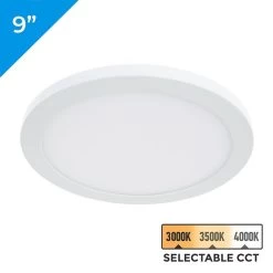 9" LED Low Profile Downlight With Selectable CCT - 18W Flush Mount Ceiling Light - 1,260 Lumens - Dimmable