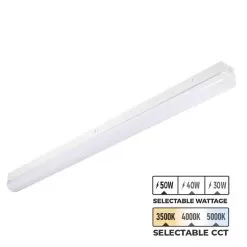 4' LED Strip Light Fixture / Shop Light - Selectable CCT And Wattage - Up To 6250 Lumens - 3500K / 4000K / 5000K - 30W / 40W / 50W