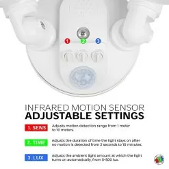 20W Integrated LED Motion Sensor Light - 1,800 Lumens - Adjustable 2 Head Security Light - 4000K - Natural White With White Finish -Lighting Decoration Store masl 40k20w fwh1 graphics