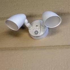 20W Integrated LED Motion Sensor Light - 1,800 Lumens - Adjustable 2 Head Security Light - 4000K - Natural White With White Finish -Lighting Decoration Store masl 40k20w fwh1 installed close up