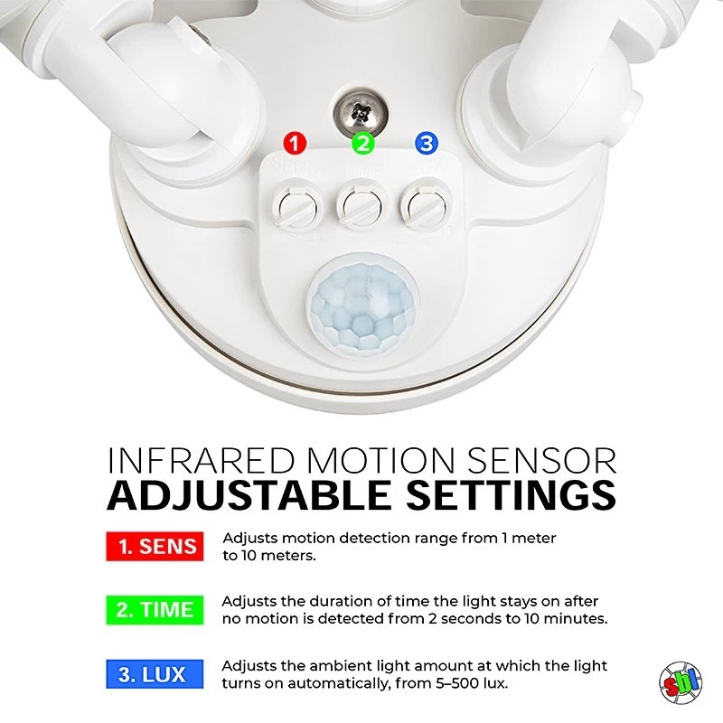 30W Integrated LED Motion Sensor Light - 2,700 Lumens - Adjustable 3 Head Security Light - 4000K - Natural White With Bronze Finish 9 30W Integrated LED Motion Sensor Light - 2,700 Lumens - Adjustable 3 Head Security Light - 4000K - Natural White With Bronze Finish - Image 9