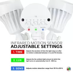 30W LED Security Light - Motion Sensor - 180° Detection - 2 Adjustable Light Heads - 2,550 Lumens - 5000K 12 30W LED Security Light - Motion Sensor - 180° Detection - 2 Adjustable Light Heads - 2,550 Lumens - 5000K -Lighting Decoration Store masl 50k30wh adjustable settings 1