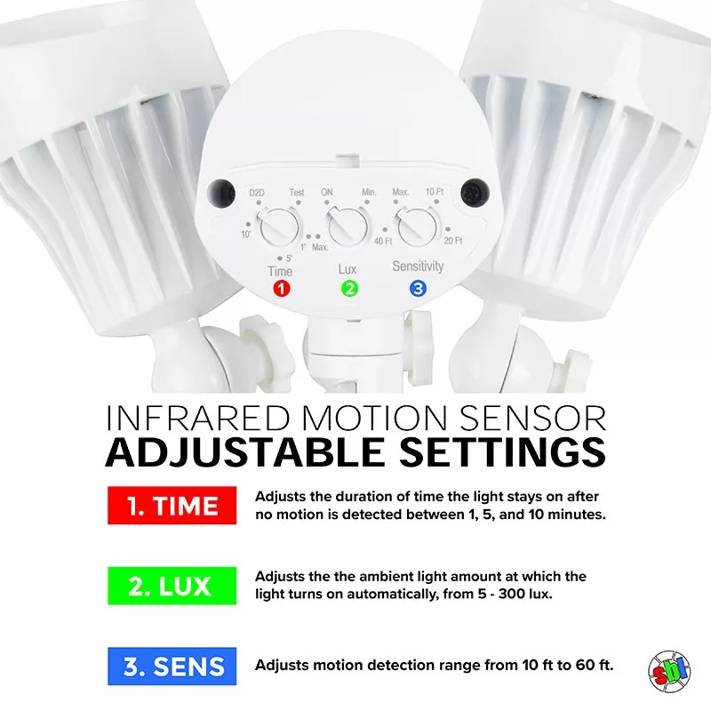 30W LED Security Light - Motion Sensor - 180° Detection - 2 Adjustable Light Heads - 2,550 Lumens - 5000K 5 30W LED Security Light - Motion Sensor - 180° Detection - 2 Adjustable Light Heads - 2,550 Lumens - 5000K - Image 5