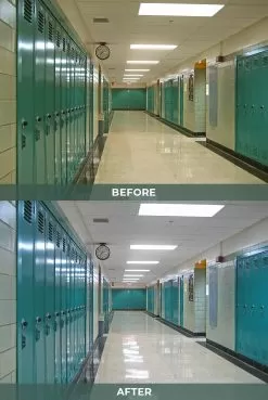 50W LED Magnetic Strip Retrofit Kit - 2x4 Troffer - Up To 6500 Lumens - Dimmable -Lighting Decoration Store mrkd x24 50w app school hallway before and after0