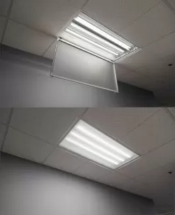 48W LED Magnetic Tube Troffer Retrofit Kit - 2x4 Troffer - 3 Tubes - 4800 Lumens - Dimmable - Natural White -Lighting Decoration Store mrkdh4 40k48w 3s installed in troffer open on