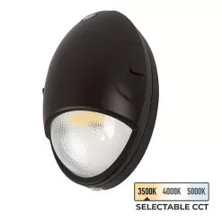LED Emergency Wall Pack - 15W Mini Outdoor Teardrop Light - Bypassable Photocell - Selectable CCT - 3500K / 4000K / 5000K