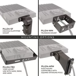 LED Parking Lot Light - 300W High Voltage Area Light - 277-480 VAC - 1000W MH Equivalent - Optional Photcell - 40,500 Lumens - 5000K -Lighting Decoration Store plld4 50k240w x3br1 mounts2 6