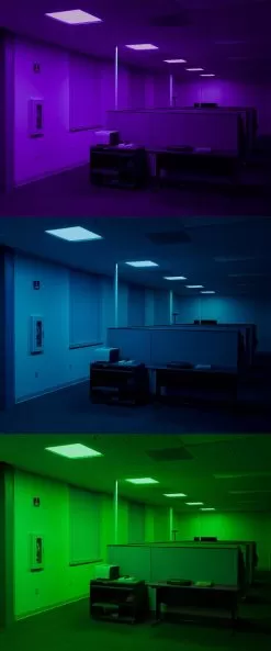 RGB LED Light Panel - 36W Dimmable Even-Glow® Light Fixture - 24 VDC - 595 X 595mm - RGB -Lighting Decoration Store rgb led panel light 2x2 office setting cubicals purple blue green