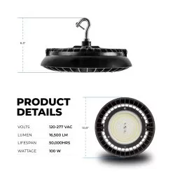TCP LED UFO High Bay - 100W - 16,500 Lumens - 250W MH Equivalent - 5000K -Lighting Decoration Store rhbuzda250k details up1