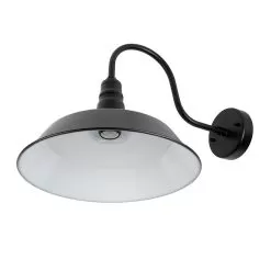 LED Ready Gooseneck Barn Light - Black 14” Shade - Steel Construction - Compatible With Standard E26 Base Bulb