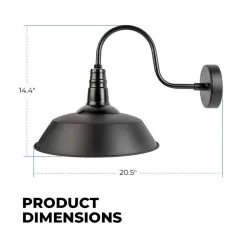 LED Ready Gooseneck Barn Light - Black 14” Shade - Steel Construction - Compatible With Standard E26 Base Bulb -Lighting Decoration Store se 005 dims