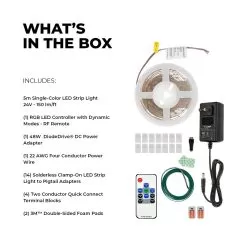 RGB LED Strip Light Kit - 5m Color-Changing LED Tape Light - 24V - Wireless RF Remote 8 RGB LED Strip Light Kit - 5m Color-Changing LED Tape Light - 24V - Wireless RF Remote -Lighting Decoration Store stn 1 rgb r1 whats in the box