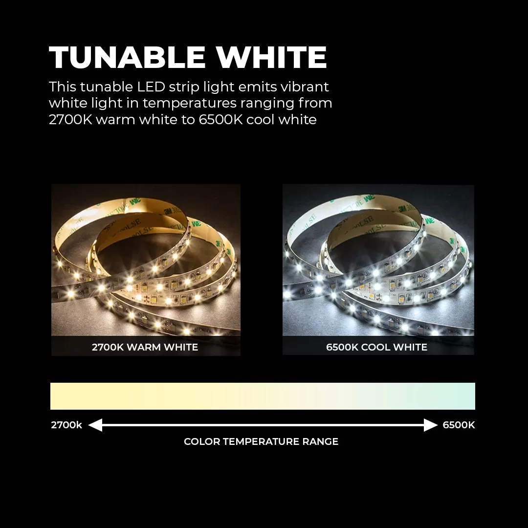 Tunable White LED Strip Light Kit - 5m White LED Tape Light - Wireless RF Remote 2 Tunable White LED Strip Light Kit - 5m White LED Tape Light - Wireless RF Remote - Image 2