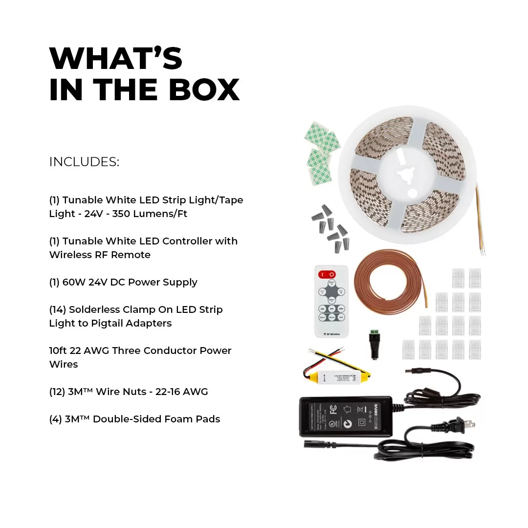 Tunable White LED Strip Light Kit - 5m White LED Tape Light - Wireless RF Remote 4 Tunable White LED Strip Light Kit - 5m White LED Tape Light - Wireless RF Remote - Image 4