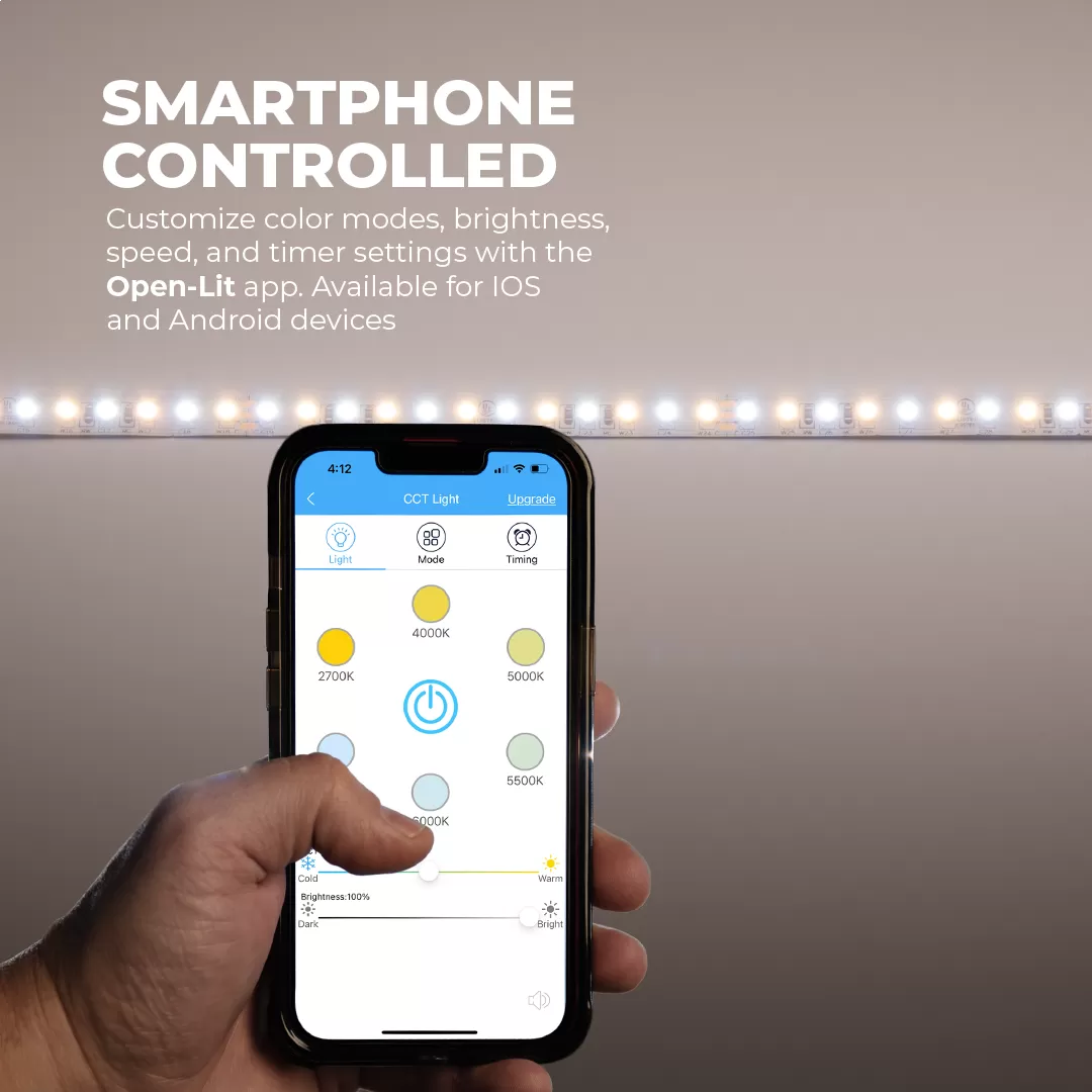 Tunable White LED Strip Light Kit - White LED Tape Light - 5m - Bluetooth Smartphone App Controlled 4 Tunable White LED Strip Light Kit - White LED Tape Light - 5m - Bluetooth Smartphone App Controlled - Image 4