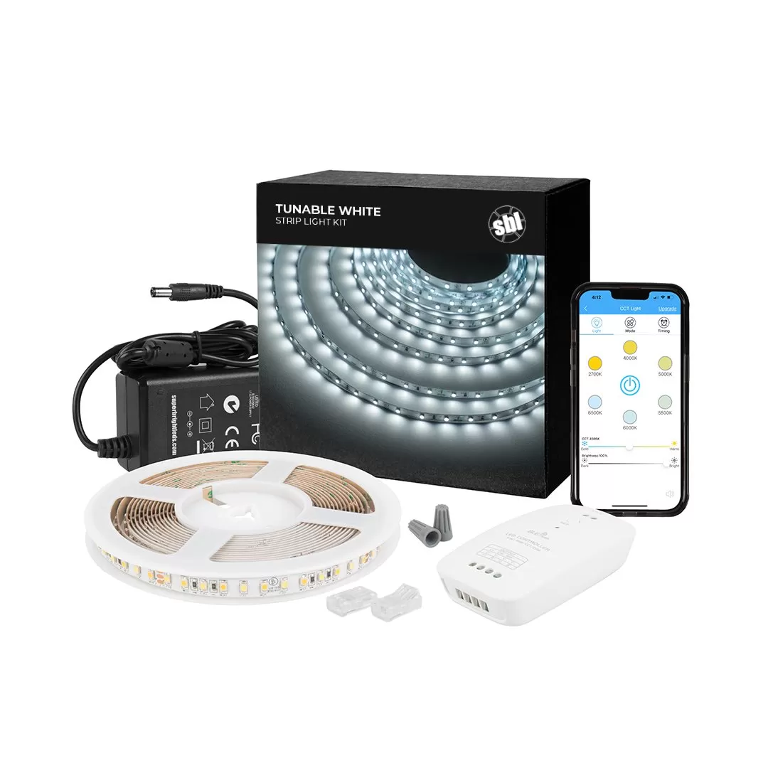 Tunable White LED Strip Light Kit - White LED Tape Light - 5m - Bluetooth Smartphone App Controlled 1 Tunable White LED Strip Light Kit - White LED Tape Light - 5m - Bluetooth Smartphone App Controlled