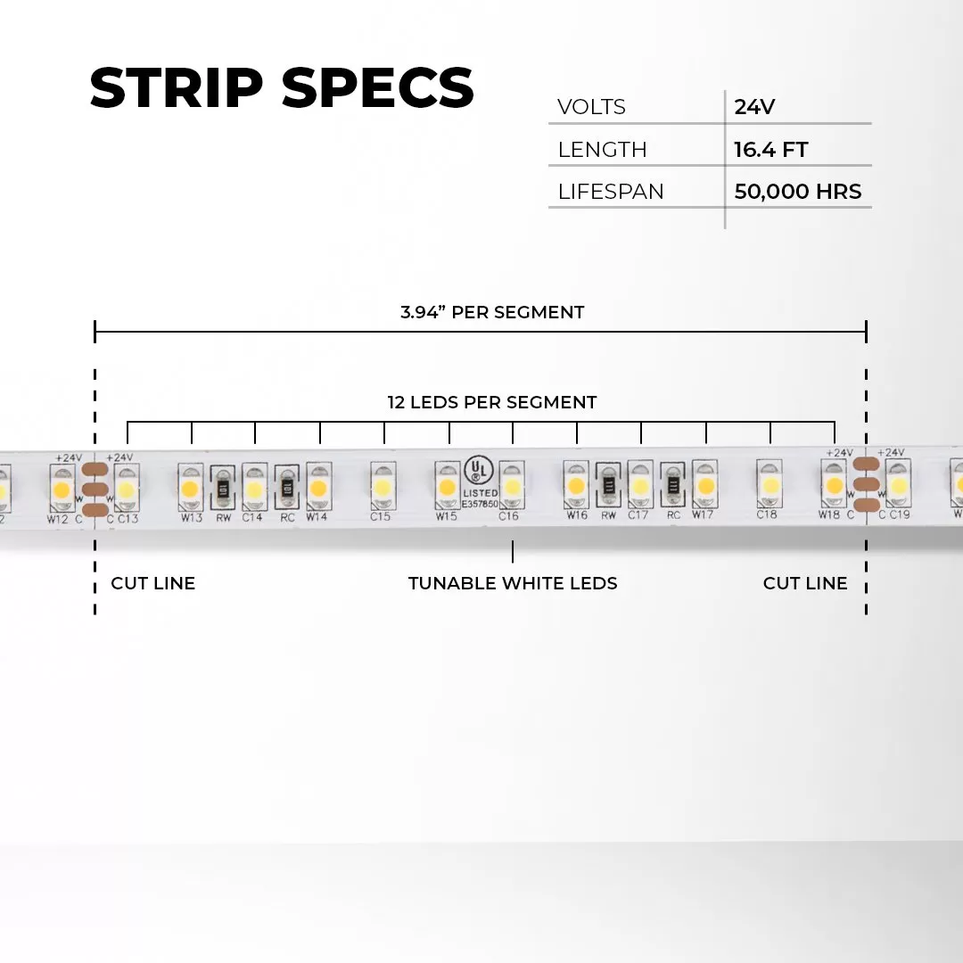 Tunable White LED Strip Light Kit - White LED Tape Light - 5m - Bluetooth Smartphone App Controlled 8 Tunable White LED Strip Light Kit - White LED Tape Light - 5m - Bluetooth Smartphone App Controlled - Image 8