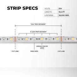 RGBW LED Strip Kit - Color Changing + White LED Tape Light - 5m - Wireless RF Remote -Lighting Decoration Store stn 3 uc r1 strip specs