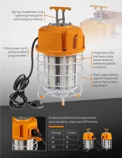 60W LED Temporary High Bay - Linkable LED Area Work Light Fixture - 250W Equivalent - 7500 Lumens - 5000K Cool White -Lighting Decoration Store tjsl graphic