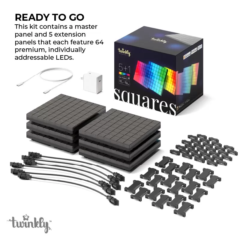 Twinkly Squares - Combo Pack - App-Controlled LED Panels - RGB Pixels - 1 Master Tile + 5 Extension Tiles 2 Twinkly Squares - Combo Pack - App-Controlled LED Panels - RGB Pixels - 1 Master Tile + 5 Extension Tiles - Image 2