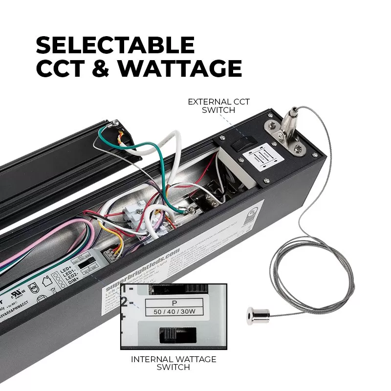 4’ LED Linear Up/Down Pendant Light - Selectable Wattage And CCT - Up To 6,500 Lumens - 30W / 40W / 50W - 3500K / 4000K / 5000K - Black 4 4’ LED Linear Up/Down Pendant Light - Selectable Wattage And CCT - Up To 6,500 Lumens - 30W / 40W / 50W - 3500K / 4000K / 5000K - Black - Image 4