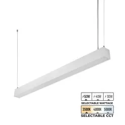 4’ LED Linear Up/Down Pendant Light - Selectable Wattage And CCT - Up To 6,500 Lumens - 30W / 40W / 50W - 3500K / 4000K / 5000K - White