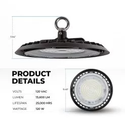 LED UFO High Bay - 120 Watt - Slim - 13,800 Lumens - 400 Watt Metal Halide Equivalent - 5000K