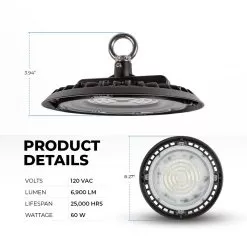 LED UFO High Bay - 60 Watt - Slim - 6,900 Lumens - 175 Watt Metal Halide Equivalent - 5000K