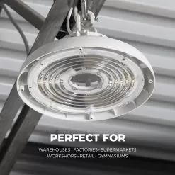 100W UFO LED High Bay With Reflector - 14,000 Lumens - 250W MH Equivalent - White Finish - 5000K 11 100W UFO LED High Bay With Reflector - 14,000 Lumens - 250W MH Equivalent - White Finish - 5000K -Lighting Decoration Store uhbd s1 50k100 80h white r1 perfect for