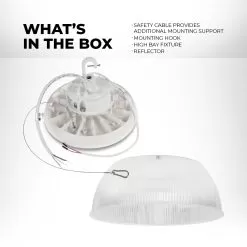 150W UFO LED High Bay With Reflector - 21,000 Lumens - 400W MH Equivalent - White Finish - 5000K -Lighting Decoration Store uhbd s1 50k150 80h pr white what s in the box