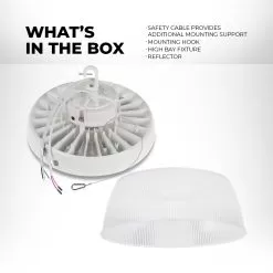 200W UFO LED High Bay With Reflector - 28,000 Lumens - 750W MH Equivalent - White Finish - 5000K -Lighting Decoration Store uhbd s1 50k240 80h pr white what s in the box 1 1